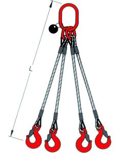 Drahtseilgehänge 4-Strang nach DIN EN 13414-1 unlösbar verpresst mit Ösenhaken Standard