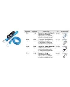 Zurrgurt LC 400 daN, Bandbreite 25 mm, 2-teilig mit S-Haken beschichtet