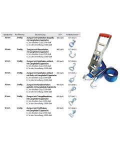 Zurrgurt Sonderanfertigung LC 2500 daN, Bandbreite 50 mm, 2-teilig mit Klauenhaken und Langhebelzugratsche